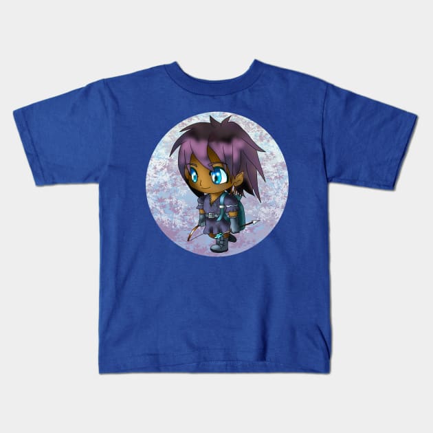 kawaii manga style elf archer in purple for dnd and fantasy fans Kids T-Shirt by cuisinecat